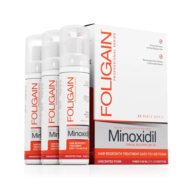 FOLIGAIN Minoxidil 5% Hair Regrowth Foam For Men 3 Month Supply (Set of 3 bottles) 