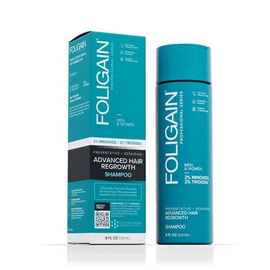 FOLIGAIN Advanced plaukų ataugimo šampūnas su minoksidiliu 2% + trioksidiliu 2% (236 ml)